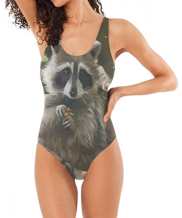 Womens Swimsuits Elephant Flamingo Lion Art One Piece Tankini Girls Monokini - Cute Raccoon - CV18SLNTOEA $29.66-One-Pieces