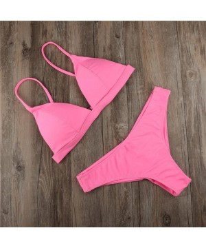 Fashion Womens Halter Padded Top Push up Bikini Set Two Piece Swimsuits Bathing Suits Beachwear - Pink - C818GI7YH6Q $9.34-Sets