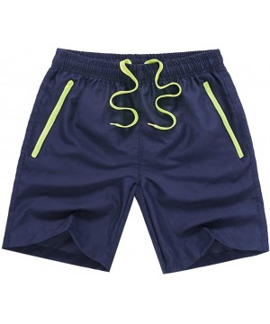 Men Swim Trunks with Zipper Pockets Quick Dry Bathing Suits Mesh Lining - Navy Blue - C118K3GST3L $20.39-Trunks