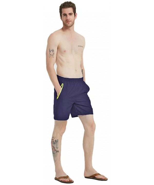 Men Swim Trunks with Zipper Pockets Quick Dry Bathing Suits Mesh Lining - Navy Blue - C118K3GST3L $20.39-Trunks