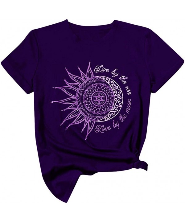 Live by The Sun Moon Novelty Women Shirts Tops - Purple - C919D3AY9IL $12.23-Bottoms