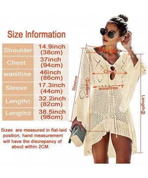 Women Crochet Swimsuit Cover Up Hollow Out Flare Sleeve Beach Dress Swimwear Dress Beach Cover Up - Apricot - CG18RZRCKS7 $15...