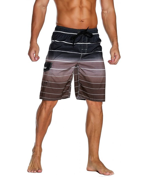 Men's Beachwear Summer Holiday Swim Trunks Quick Dry Striped - Coffee - CA185RHKHE0 $12.67-Trunks