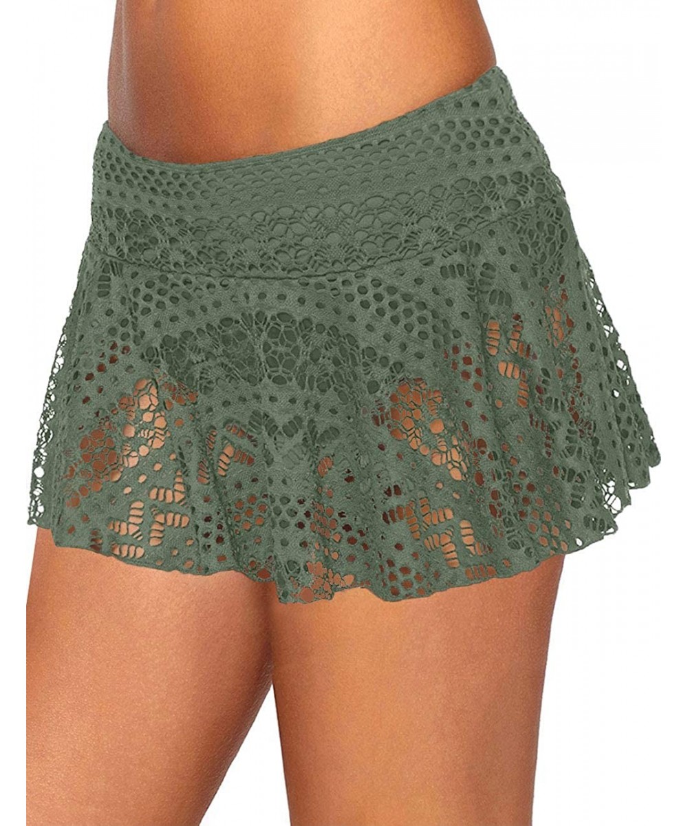 Women Crochet Lace Bikini Bottom Swim Skirt Solid Swimsuit Short S-XXL - Green - C318R8ALZ3Y $12.43-Tankinis