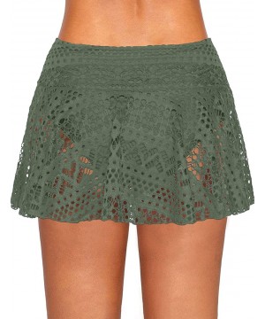 Women Crochet Lace Bikini Bottom Swim Skirt Solid Swimsuit Short S-XXL - Green - C318R8ALZ3Y $12.43-Tankinis