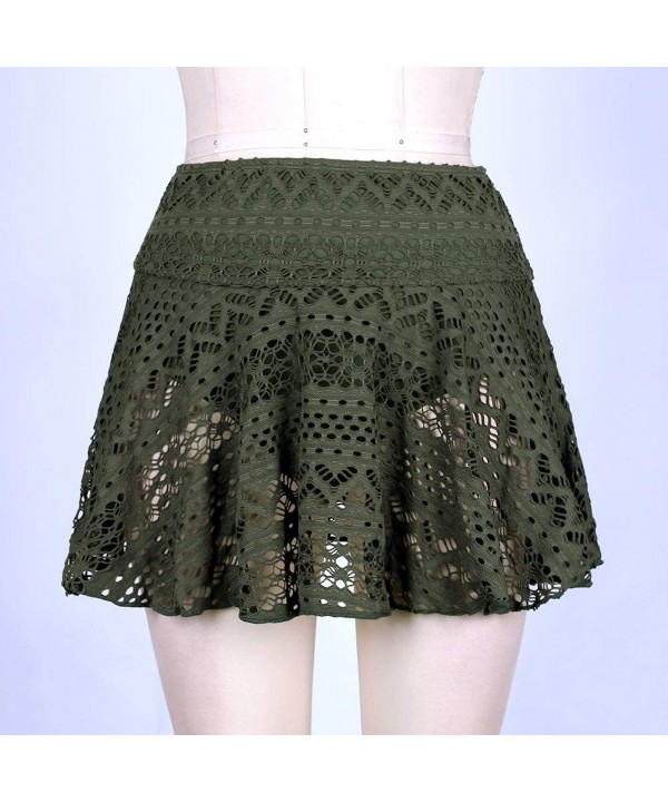 Women Crochet Lace Bikini Bottom Swim Skirt Solid Swimsuit Short S-XXL - Green - C318R8ALZ3Y $12.43-Tankinis