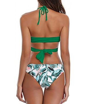 Women High Waist Bikini Push Up Bikinis Print Swimsuit Female Beachwear Swimwear - D-light Green - CG1962GDZH7 $9.70-Tops