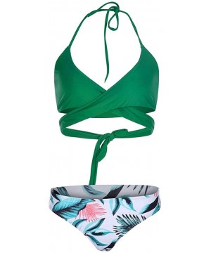 Women High Waist Bikini Push Up Bikinis Print Swimsuit Female Beachwear Swimwear - D-light Green - CG1962GDZH7 $9.70-Tops