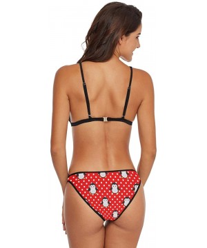 Shiba Inu Dogs Doggies Bones Women Tie Side Bottom Padded Top Triangle Bikini Two Piece Swimsuit Penguin Polka Dot - C618U64H...