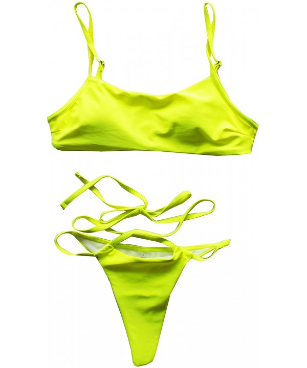 Womens Sporty Swimwear Collection - Sporty Cheeky Sun Neon Yellow - CO198N27XQK $27.83-One-Pieces