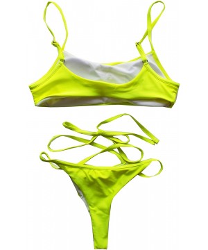 Womens Sporty Swimwear Collection - Sporty Cheeky Sun Neon Yellow - CO198N27XQK $27.83-One-Pieces