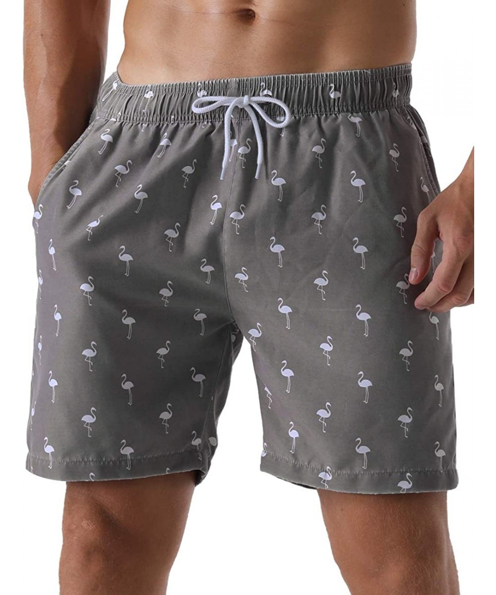 Men's Swim Trunks Retro Quick Dry Soft Washed Full Liner Casual Shorts - 335-gray - CI19G8T4UQG $16.46-Trunks