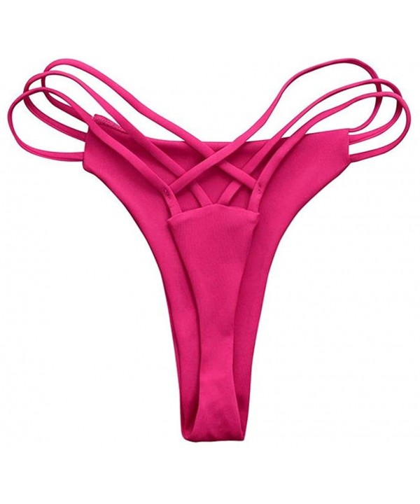 Micro Cut Out Booty Shorts Strappy Low Rise Bikini Bottoms - Hot Pink - CO196IWS74Z $9.92-Bottoms