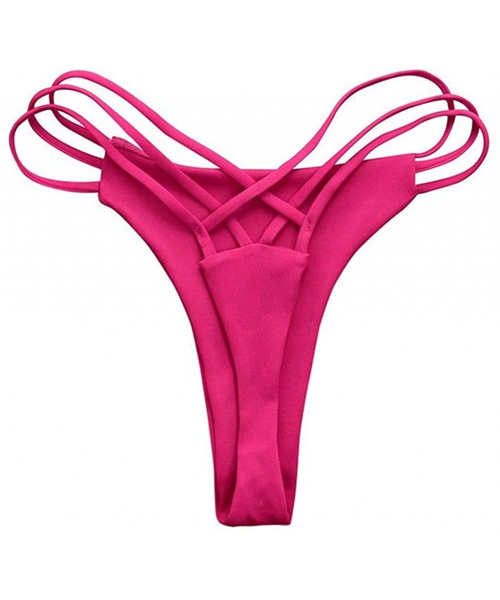 Micro Cut Out Booty Shorts Strappy Low Rise Bikini Bottoms - Hot Pink - CO196IWS74Z $9.92-Bottoms