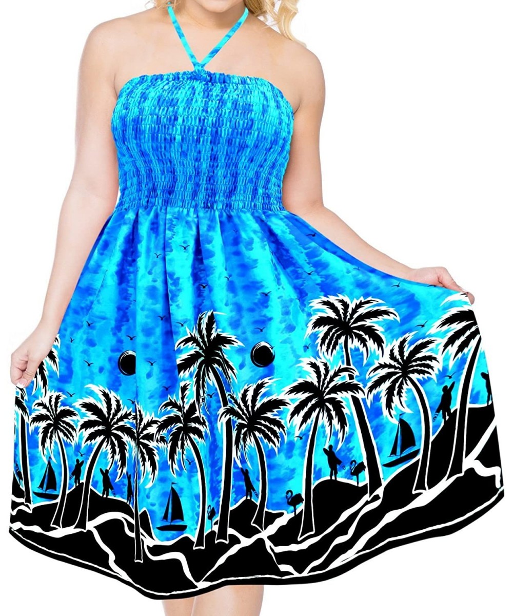 Women's Plus Size Beach Dress Hawaiian Camp Party Loungewear Printed B - Blue_p994 - CU182GXQQLX $18.07-Cover-Ups