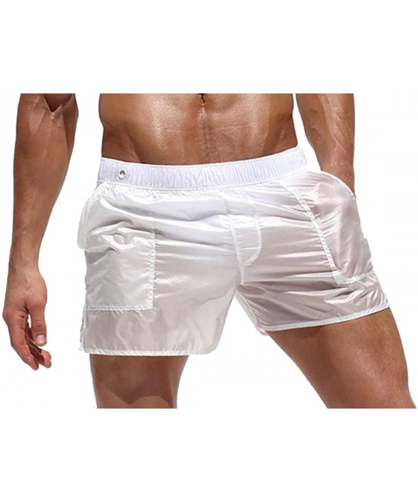 Mens See Through Straight-Fit Elastic Waist Shorts Trunks - White - 77088546386 $21.43-Board Shorts