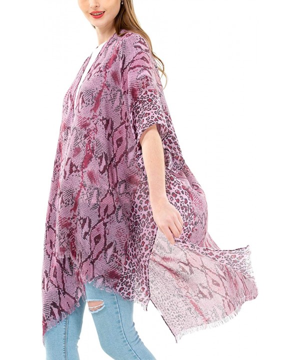 Women's Kimono Lightweight Beach Cover Up Chiffon Cardigan Sun Protective Summer Dress Floral Blouse Beachwear - Purple_anima...