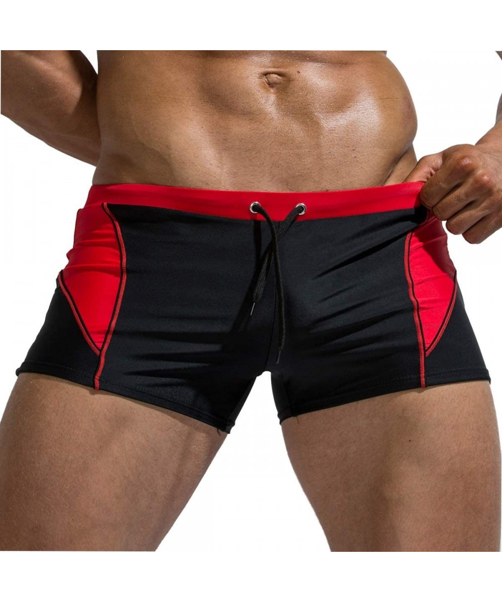 Men Swim Trunks Boxer Briefs Square Compression Leg Short Swimsuit - D-red - CS1973952KU $27.18-Briefs