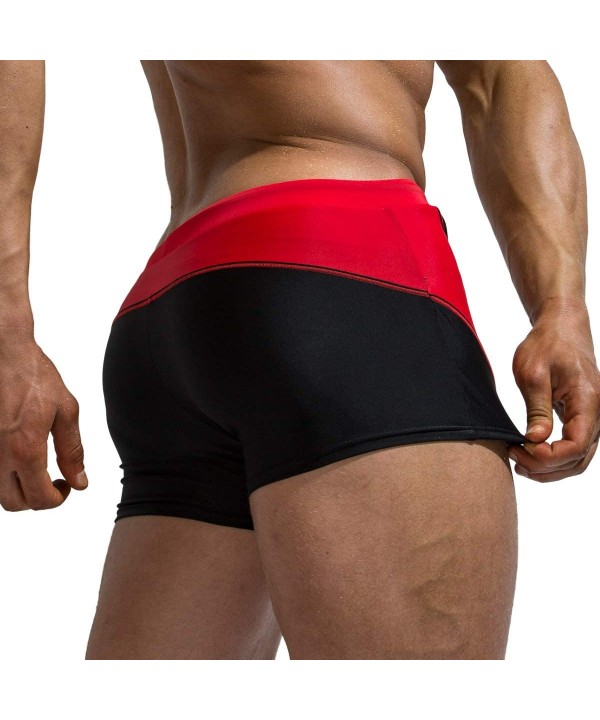 Men Swim Trunks Boxer Briefs Square Compression Leg Short Swimsuit - D-red - CS1973952KU $27.18-Briefs