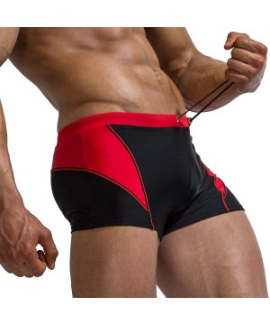 Men Swim Trunks Boxer Briefs Square Compression Leg Short Swimsuit - D-red - CS1973952KU $27.18-Briefs