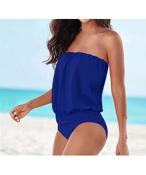 Loose Bandeau Tankini Set Women's Sexy Bandeau Tankinis Solid Halter Two Piece Swimsuits - Color-2 - C41906T9UMG $27.54-Tops