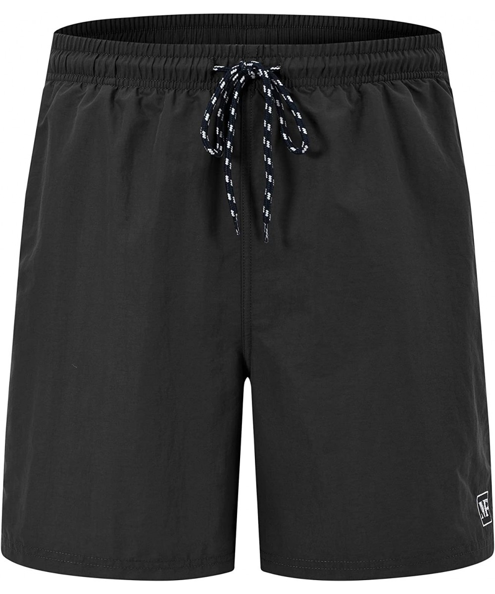 Mens Running Shorts Board Shorts Quick Dry Swim Trunks Swimsuit Beachwear with Mesh Lining - Black - C4194X5ZD0T $15.08-Board...