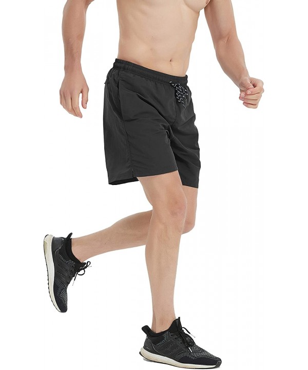 Mens Running Shorts Board Shorts Quick Dry Swim Trunks Swimsuit Beachwear with Mesh Lining - Black - C4194X5ZD0T $15.08-Board...