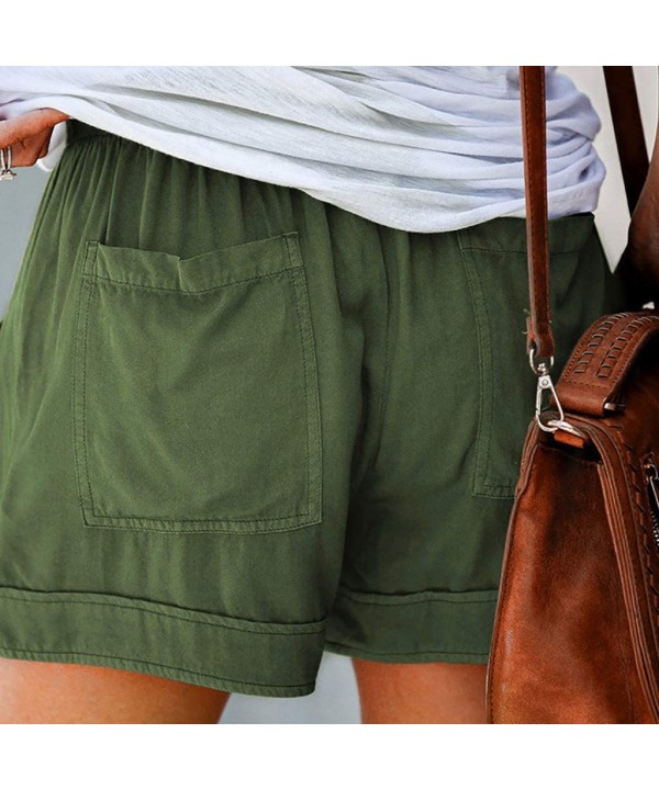 Womens Comfy Drawstring Casual Elastic Waist Pocketed Shorts Summer Beach Lightweight Short Lounge Pants B army Green - CI190...