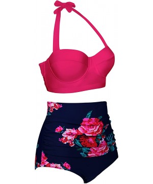 Women Vintage Polka Dot High Waisted Bathing Suits Bikini Set - 1-new Size-pink - CB18MDHCKOS $27.57-Sets