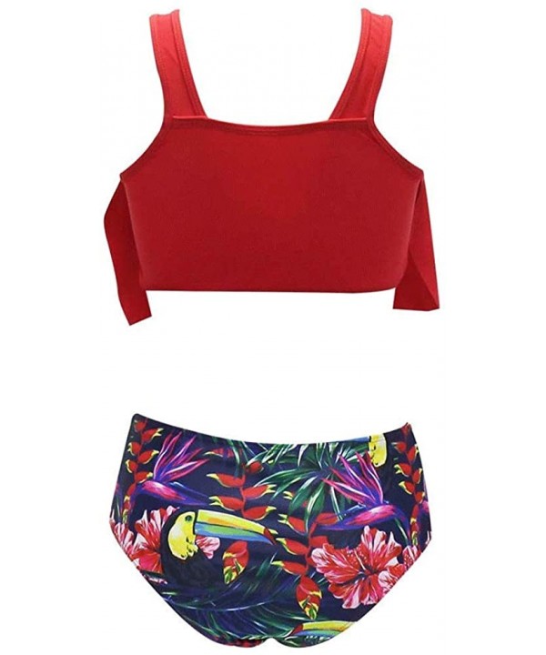 Women Vintage Flounce High Waisted Swimsuit Halter Neck Two Piece Bikini Set - Red - CW18OR0GN9A $12.43-Sets