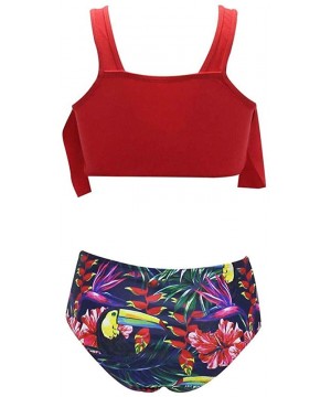 Women Vintage Flounce High Waisted Swimsuit Halter Neck Two Piece Bikini Set - Red - CW18OR0GN9A $12.43-Sets