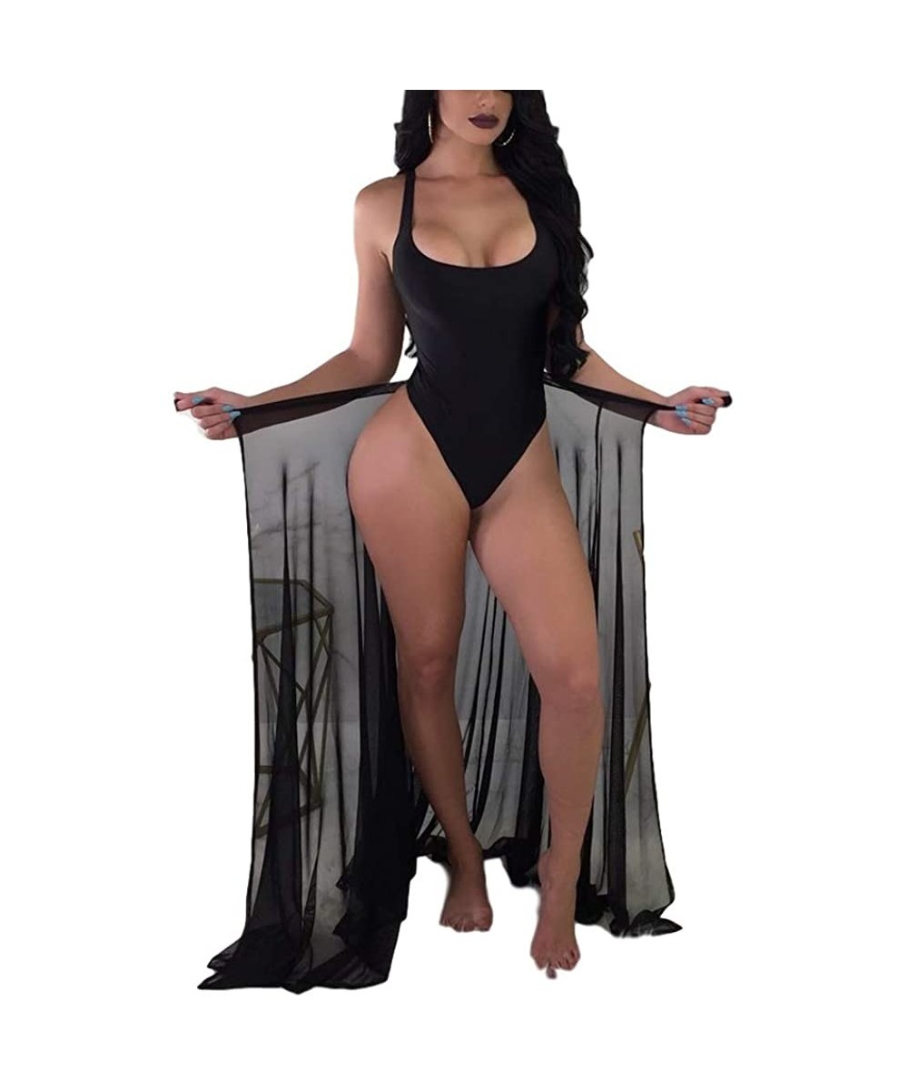 Women's Dyeing Bikini One Piece Swimsuit+Ponchos Cover Up Set Beach Dress - Black-2 - C218E88C0IW $31.46-One-Pieces