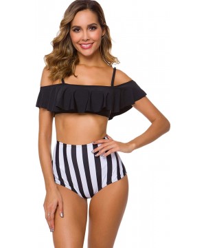 Two Piece Swimsuit for Women Vintage High Waisted Swimsuits - Black - C318OR9G5C5 $11.56-Sets