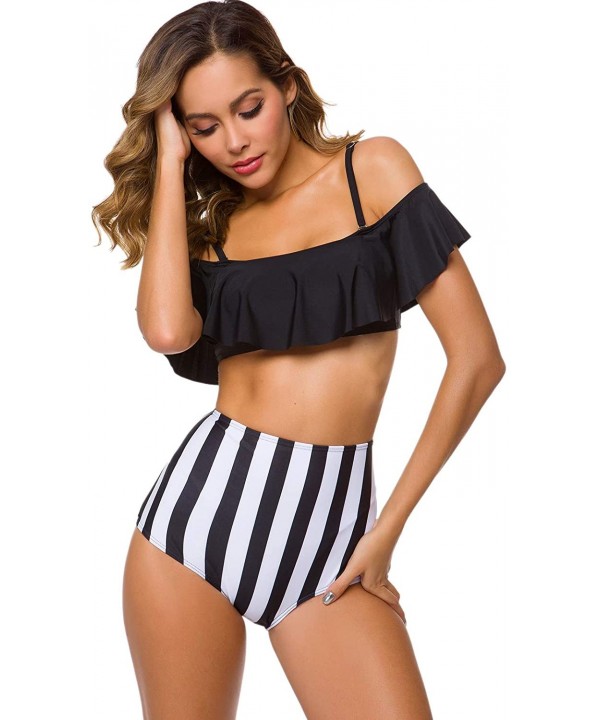 Two Piece Swimsuit for Women Vintage High Waisted Swimsuits - Black - C318OR9G5C5 $11.56-Sets