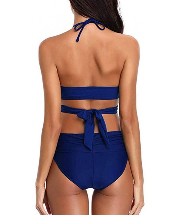 Women's Bikini Swimsuit Criss Cross Halter Push up Padded Top with Bathing Suit Bottom - 5-navy - CA190EIKI2C $14.30-Sets