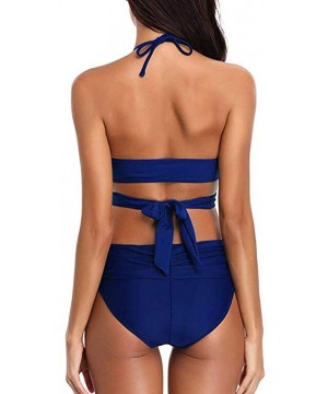 Women's Bikini Swimsuit Criss Cross Halter Push up Padded Top with Bathing Suit Bottom - 5-navy - CA190EIKI2C $14.30-Sets