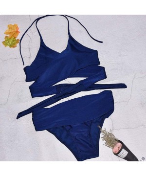 Women's Bikini Swimsuit Criss Cross Halter Push up Padded Top with Bathing Suit Bottom - 5-navy - CA190EIKI2C $14.30-Sets