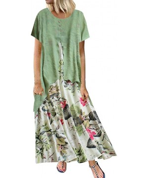 Women Plus Size Bohemian O-Neck Floral Print Vintage Sleeveless Long Maxi Dress - H-green - CE18W6UWK2E $22.89-Sets