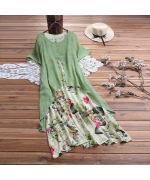 Women Plus Size Bohemian O-Neck Floral Print Vintage Sleeveless Long Maxi Dress - H-green - CE18W6UWK2E $22.89-Sets