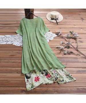 Women Plus Size Bohemian O-Neck Floral Print Vintage Sleeveless Long Maxi Dress - H-green - CE18W6UWK2E $22.89-Sets