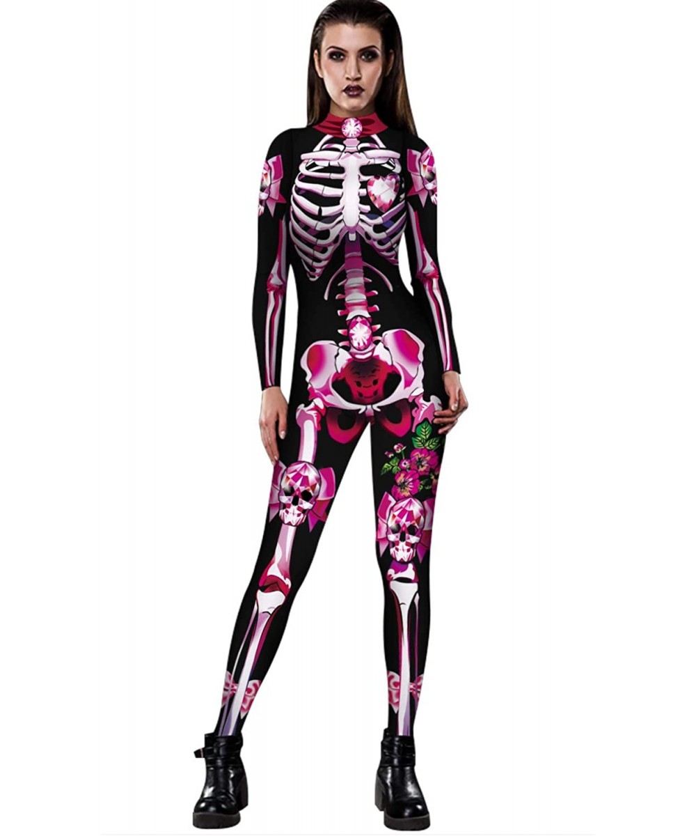 Women Halloween Skull Costume Printing Skeleton Cosplay Jumpsuit Romper - Print 020 Purple - CX18X0DO6KZ $25.41-One-Pieces