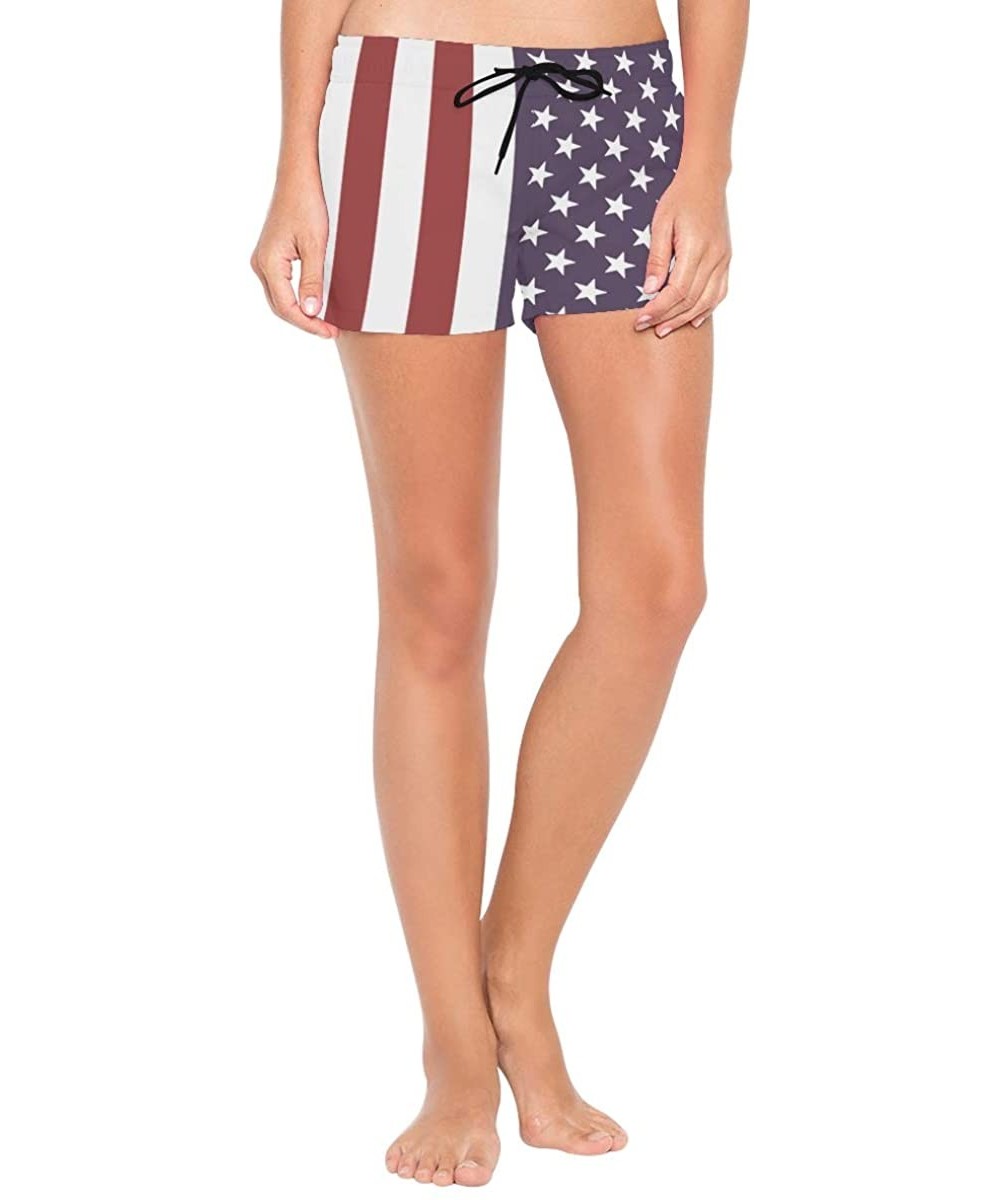 Womens Girls Summer Beachwear America Flag Swimsuits Beach Shorts - America Flag - CM18M42UDZK $24.33-Board Shorts