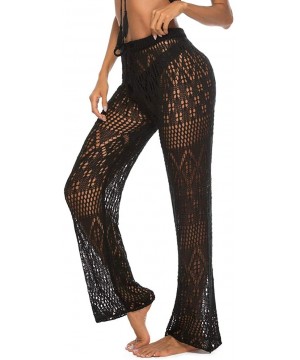 Womens Cover Up Pants Sexy Hollow Out Crochet High Waist Mesh Fishnet Beach Bikini Swimsuits Pants - C-black - CY18SYQ3NXK $2...