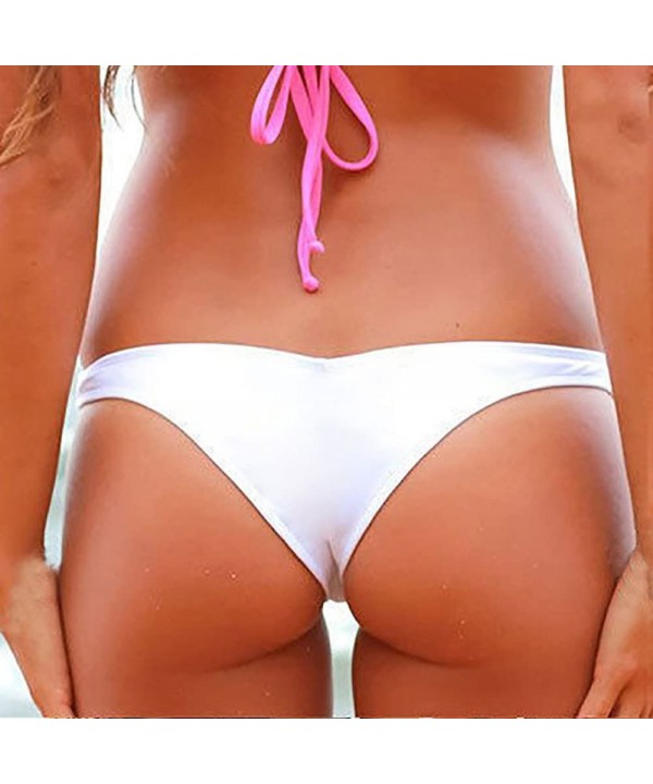 Womens Sexy Bikini Bottoms Swimsuit Swimwear Cheeky V Thong Swim Trunks - White - CD18N8DH094 $10.52-Tankinis