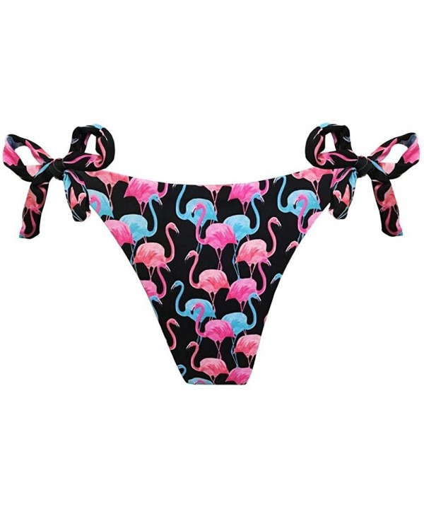 Black Flamingos Brazilian Tie Side Scrunch Bikini Bottom - CW18XD5HZMS $26.18-Tankinis