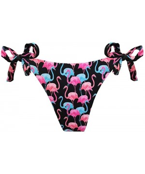 Black Flamingos Brazilian Tie Side Scrunch Bikini Bottom - CW18XD5HZMS $26.18-Tankinis