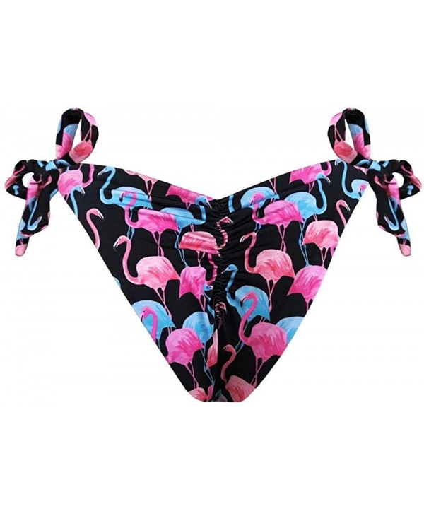 Black Flamingos Brazilian Tie Side Scrunch Bikini Bottom - CW18XD5HZMS $26.18-Tankinis