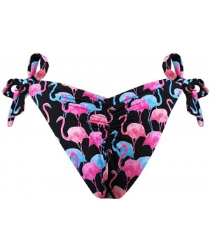 Black Flamingos Brazilian Tie Side Scrunch Bikini Bottom - CW18XD5HZMS $26.18-Tankinis