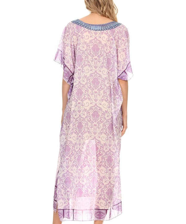 Astryd Women's Flowy Maxi Long Caftan Dress Cover Up with Rhinestone - Tile Purple - CJ18SMWTLNE $27.40-Cover-Ups