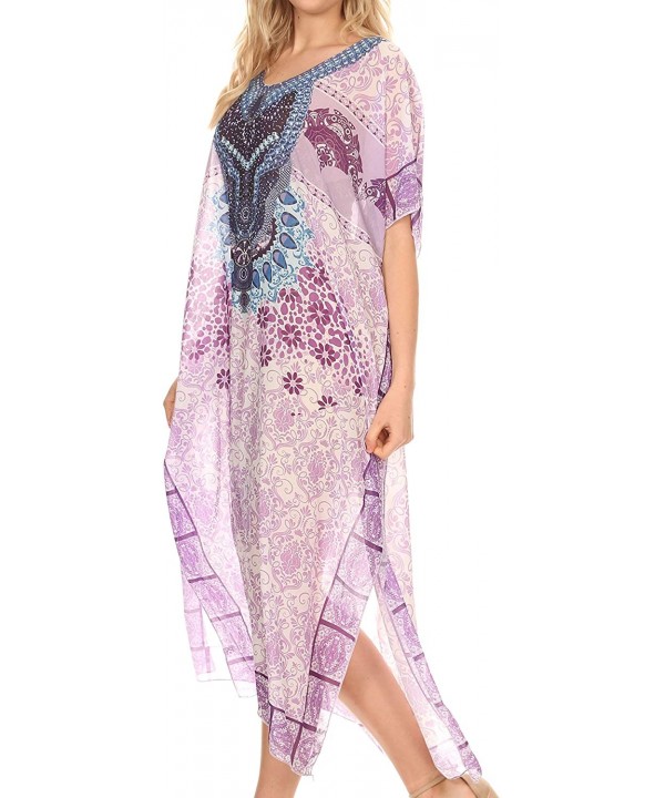 Astryd Women's Flowy Maxi Long Caftan Dress Cover Up with Rhinestone - Tile Purple - CJ18SMWTLNE $27.40-Cover-Ups